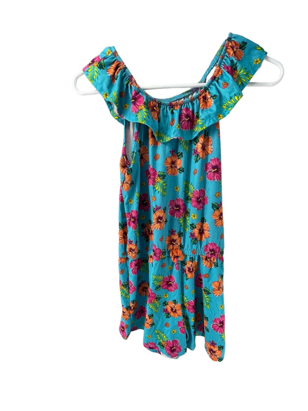 Wonder Nation Girls Blue Floral Ruffle Off-The-Shoulder Dress Youth Large 10/12